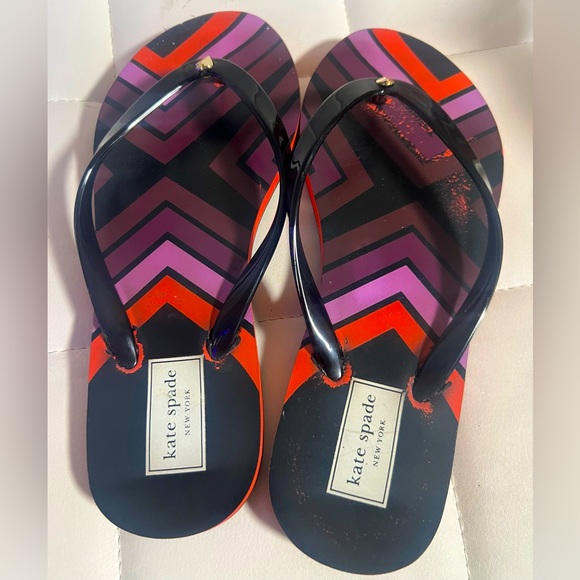Kate Spade NY Manette Black Multi Striped Flip Flops Womens size 6 - Picture 7 of 7